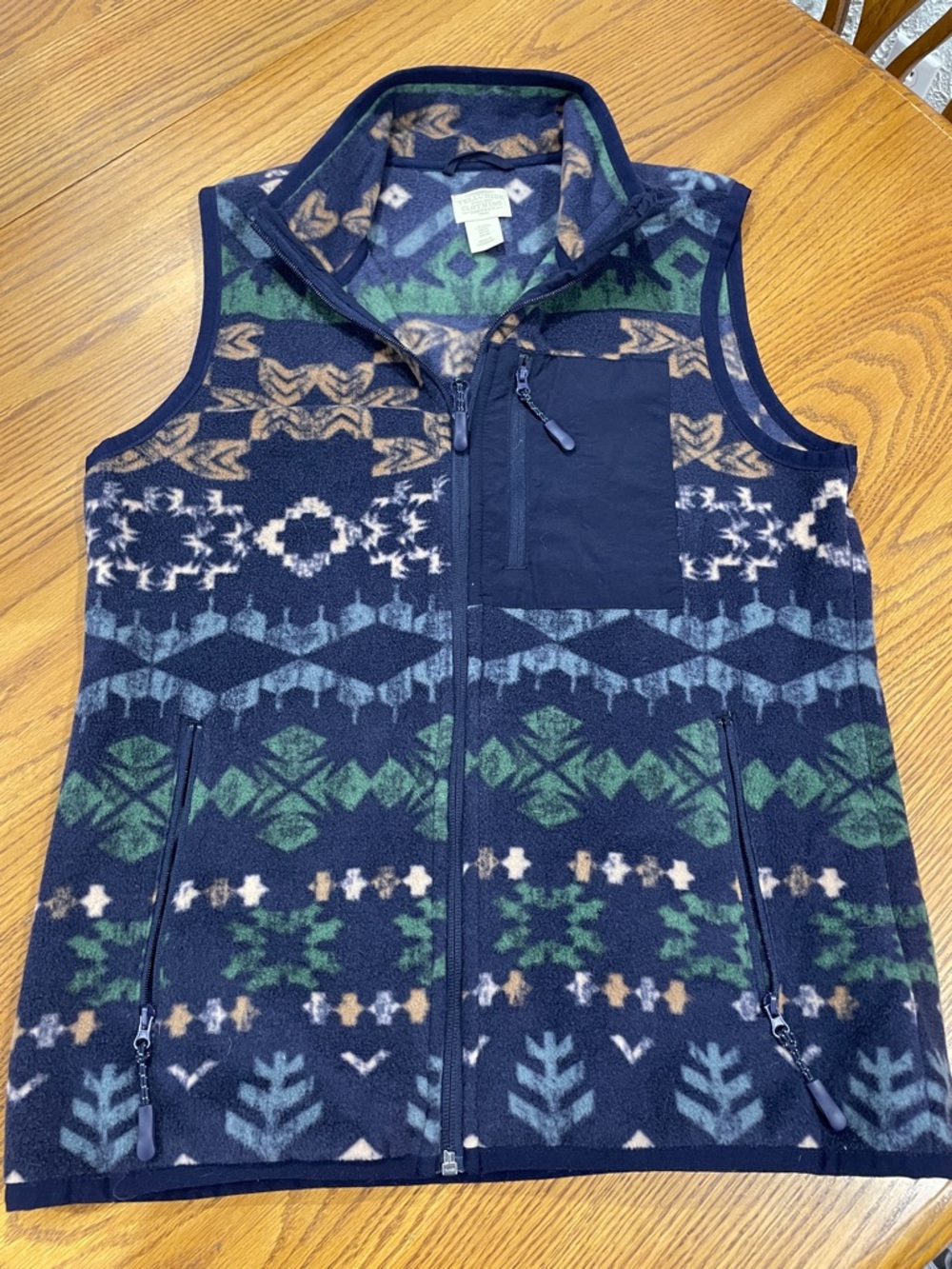 Women's Navy Patterned Fleece Vest - Zip Front